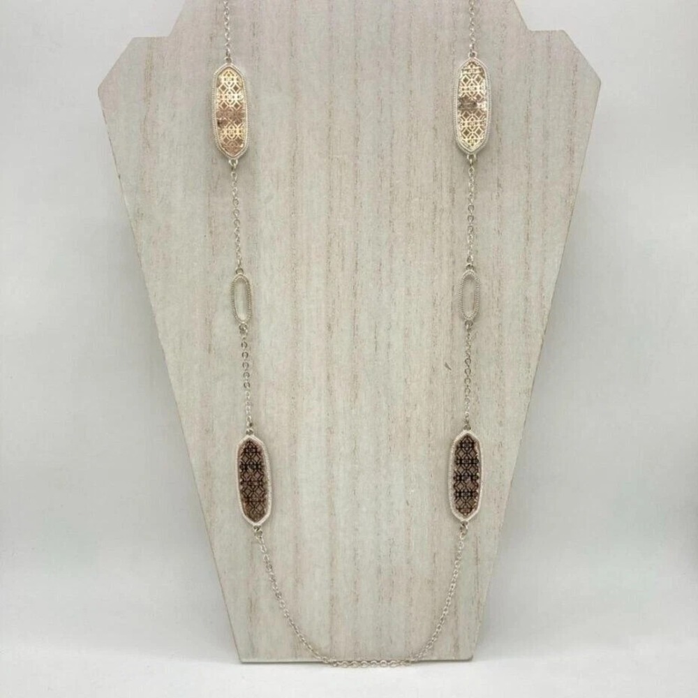 Fashion Silver Tone Rose Gold Tone Filigree‎ Long Station Necklace Adjustable